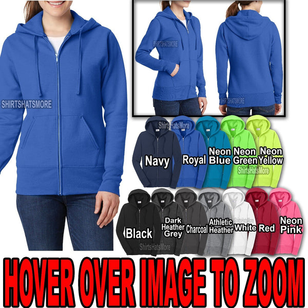 Ladies FULL ZIP Sweatshirt Cotton Blend Hooded Womens Hoodie XS-XL, 2X, 3X, 4X