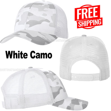 Adult White Camo 6 Panel Structured Hat Mid-Profile Snap Back Baseball Cap NEW!