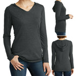 Ladies Long Sleeve Hooded T-Shirt Lightweight Tri Blend Womens XS-XL 2X, 3X, 4X