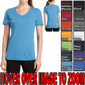 Womens V-Neck T-Shirt Moisture Wick Athletic Soft Poly/Cotton Ladies Tee S-4XL