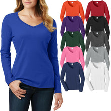 Load image into Gallery viewer, Ladies Plus Size V-Neck T-Shirt Long Sleeve Soft Cotton Womens Top XL, 2X, 3X 4X