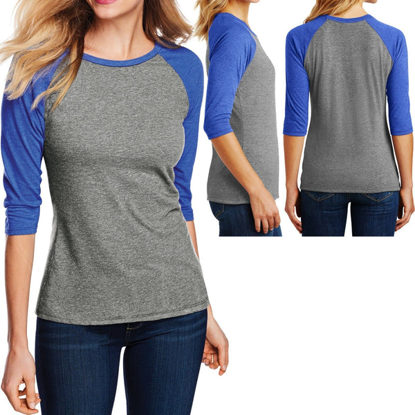 Ladies 3/4 Sleeve Tri Blend T-Shirt Raglan Tee Womens XS-XL 2XL, 3XL, 4XL NEW