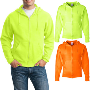 Mens Full Zip Hoodie Sweatshirt ANSI High Vis Safety Green Orange S-XL 2XL 3XL