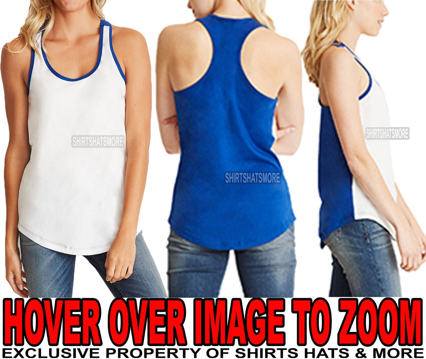 Ladies Racerback Tank Top 2 Tone T-Shirt Junior Cut PRESHRUNK Cotton Blend XS-2X