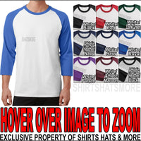 Mens 3/4 Sleeve Baseball T-Shirt Jersey Raglan Team Cotton/Poly S-XL 2X, 3X, 4X