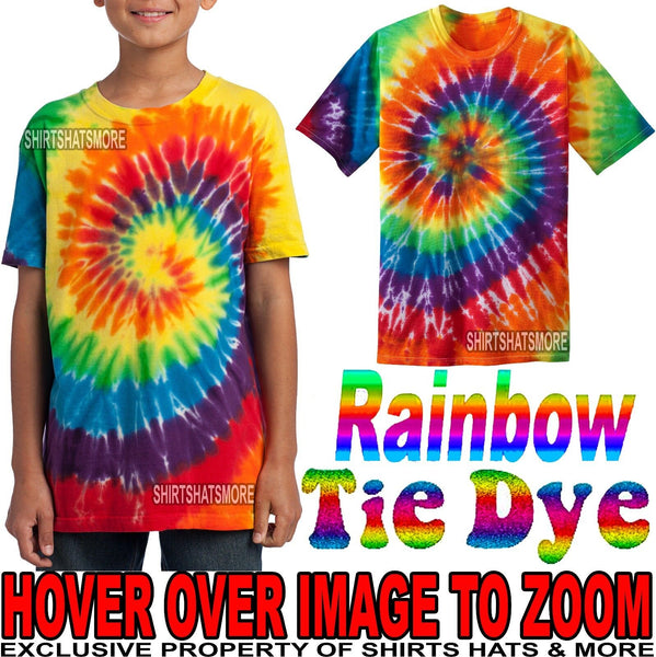 Youth Tie Dye Rainbow T-Shirt Tye Died XS, S, M, L, XL Boys Girls Kids Child