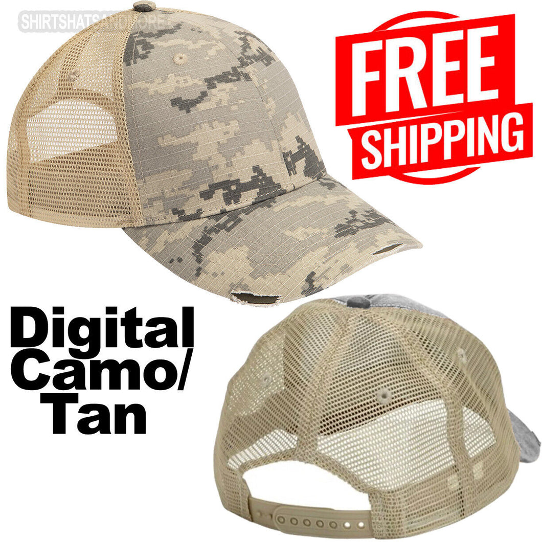 Distressed Ollie Cap Pigment Dyed Structured Mid-Profile Hat Digital Camo NEW!