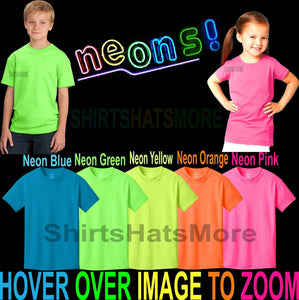 Youth Cotton Blend NEON T-Shirt Child Kids Boys Girls Sizes XS, S, M, L, XL NEW