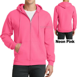 Mens Full Zip Hooded Sweatshirt NEON PINK Hoodie Hoody Sizes S-4XL Cotton/Poly