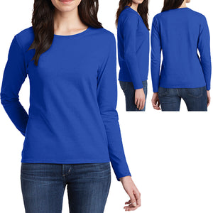 Ladies Plus Size Long Sleeve T-Shirt Preshrunk Cotton Womens Tee XL 2XL, 3XL NEW