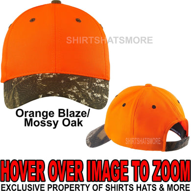 Blaze Orange Adult Camo Hunting Baseball Cap Hat with Mossy Oak Brim Safety NEW