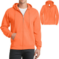 Mens Full Zip Hooded Sweatshirt NEON ORANGE Hoodie Hoody Sizes S-4XL Cotton/Poly