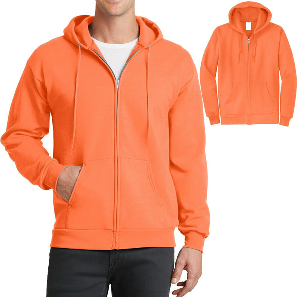 Mens Full Zip Hooded Sweatshirt NEON ORANGE Hoodie Hoody Sizes S-4XL Cotton/Poly