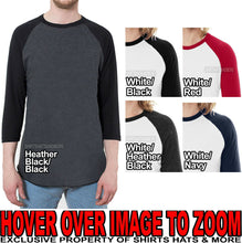 Load image into Gallery viewer, American Apparel Baseball T-Shirt 3/4 Sleeve Raglan Tee XS, S, M, L, XL NEW