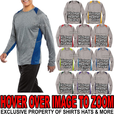 Mens 2 Tone Long Sleeve Heather Moisture Wicking Athletic T-Shirt XS-XL 2X,3X,4X