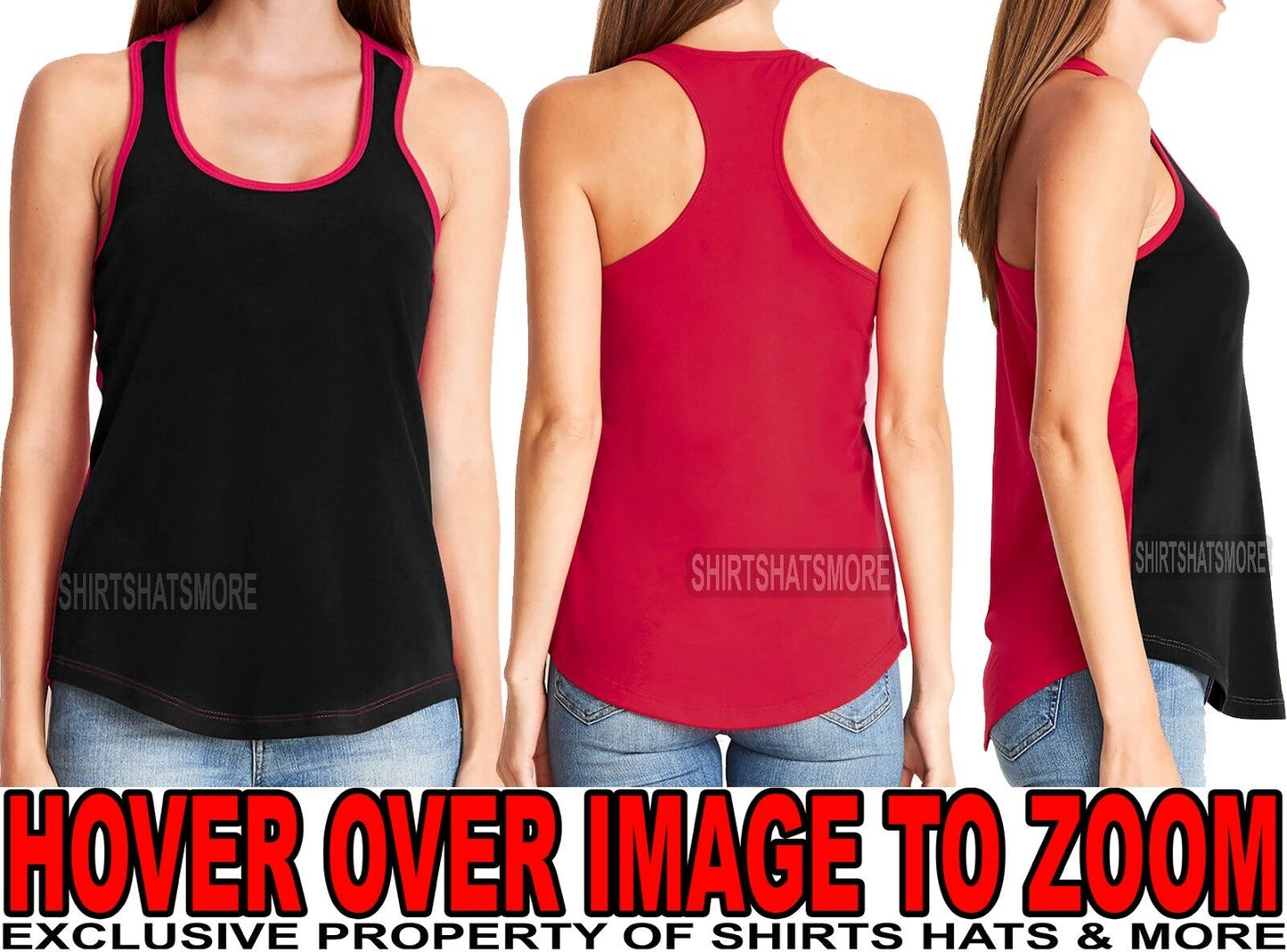 Ladies Racerback Tank Top 2 Tone T-Shirt Junior Cut PRESHRUNK Cotton Blend XS-2X