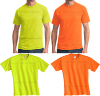 MENS Safety T-Shirt w/ Pocket High Visibility Safety Green Orange S-2X, 3X NEW